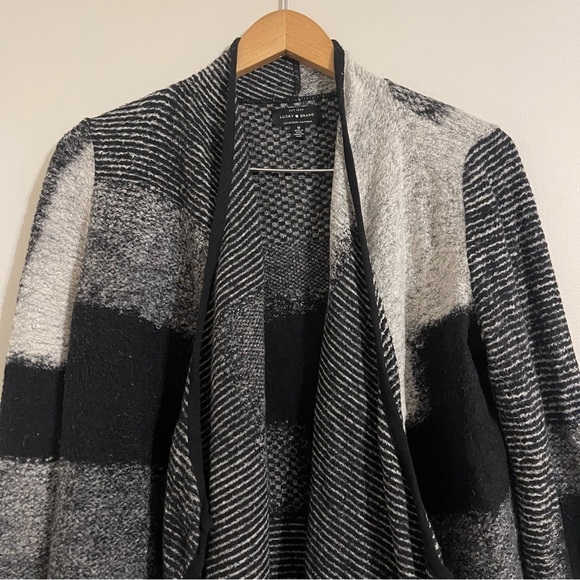 LUCKY BRAND OPEN FRONT CARDIGAN IKAT GEOMETRIC BLACK GRAY Medium - Picture 4 of 13